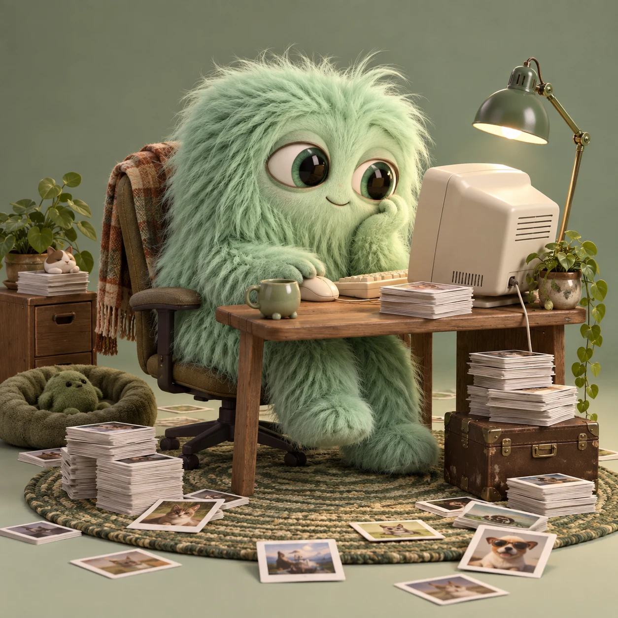 Moss browsing meme archives at a tiny retro computer